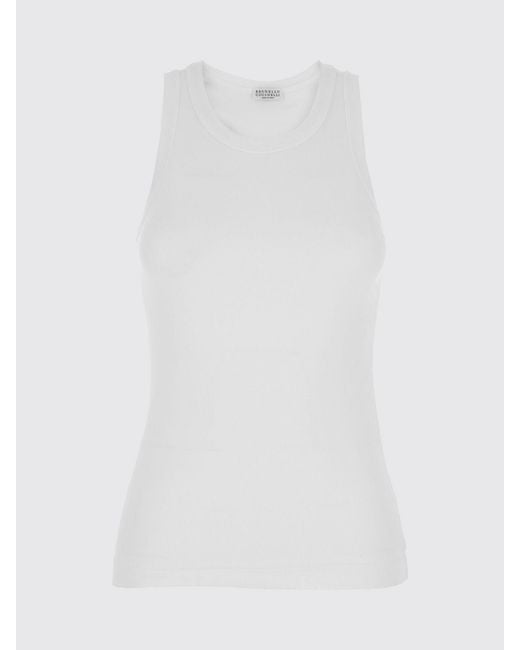 Brunello Cucinelli White Stretch Cotton Basic Tank Top