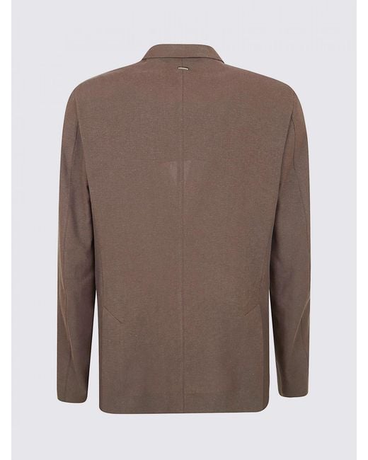 Herno Brown Elegant Single-Breasted Linen Blazer With Notch Lapels And Patch Pockets for men
