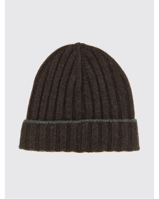 Brunello Cucinelli Black Ribbed Pure Cashmere Beanie Hat With Turn-Up Cuff for men