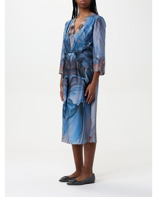 Alberta Ferretti Blue Silk Midi Dress Abstract Print