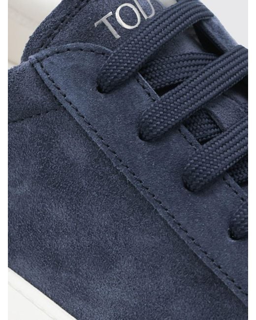 Tod's Blue Low-Top Suede Calfskin Sneakers With Heel Gommini for men