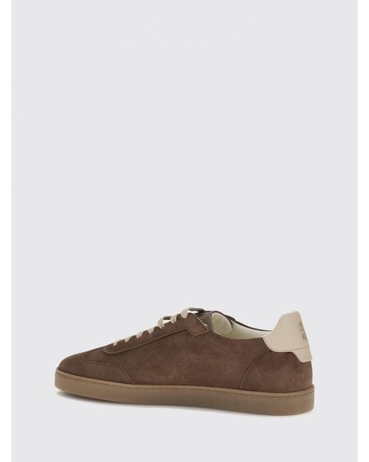 Brunello Cucinelli Brown Low-Top Suede Calfskin Trainers With Laminated Logo for men