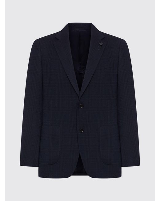 Lardini Blue Single-Breasted Wool Blend Blazer for men
