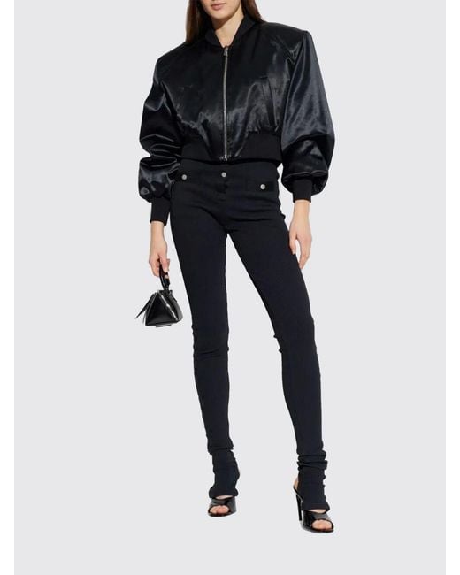 The Attico Black Viscose Crop Bomber Jacket