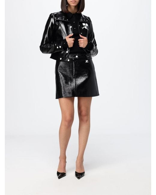 Courreges Black Courr&Egrave	Ges Slim Fit Cropped Coated Cotton Jacket With Logo