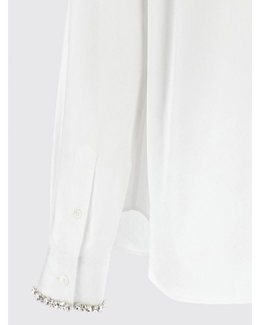 McQueen White Classic Cotton Shirt With Rhinestones
