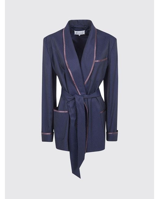 Maison Margiela Blue Virgin Wool Blend Robe Jacket