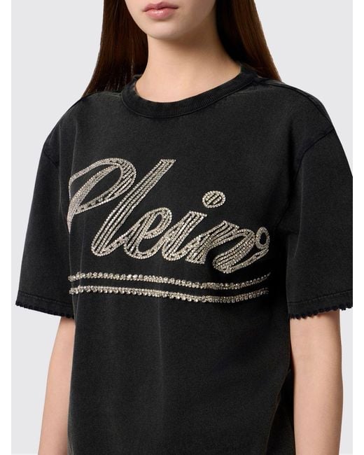 Philipp Plein Black Cotton Crew-Neck T-Shirt With Rhinestone Logo