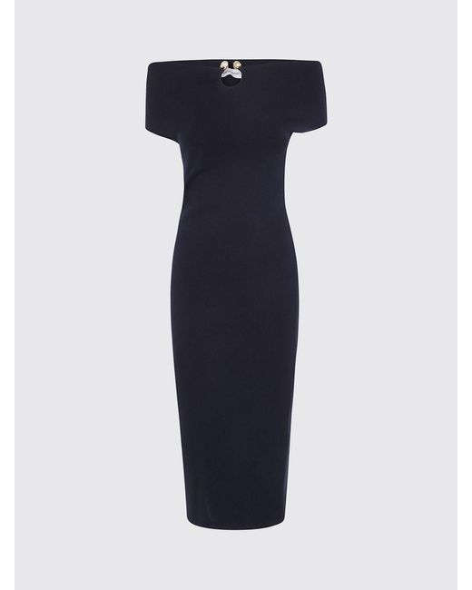 Alberta Ferretti Blue Off-The-Shoulder Midi Sheath Dress With Back Slit