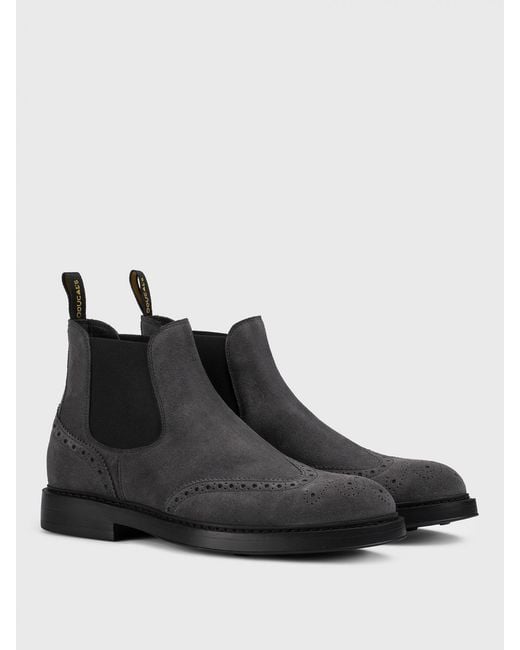 Doucal's Black Suede Ankle Boots With Brogue Motif for men