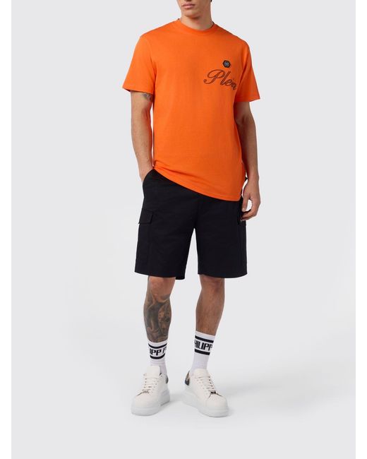 Philipp Plein Orange Cotton T-Shirt With Logo for men