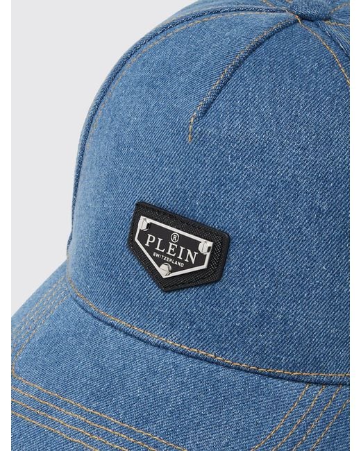 Philipp Plein Blue Logo-Appliqué Cotton Denim Baseball Cap With Rigid Visor for men