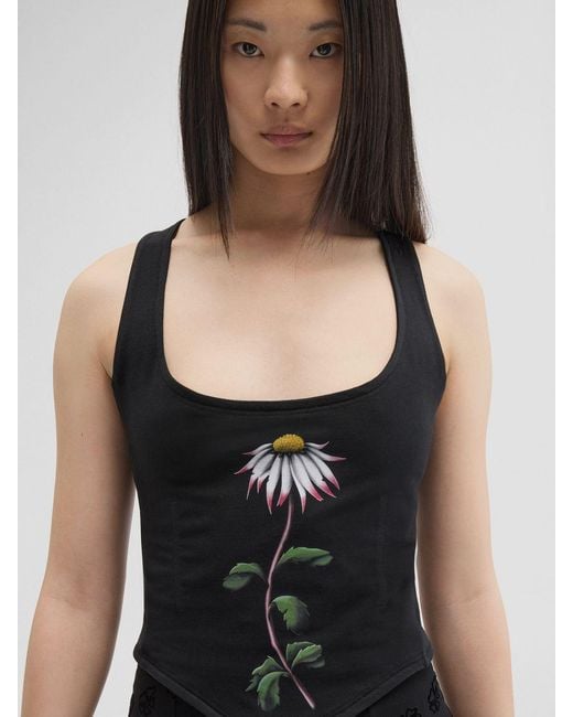 MACCAPANI Black Daisy Floral Cotton Corset Top