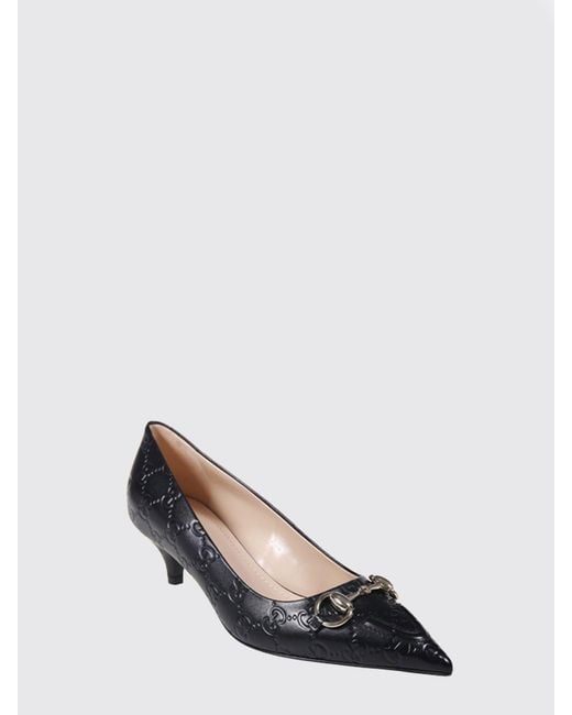 Gucci Black Leather Pumps With Embossed Gg Monogram