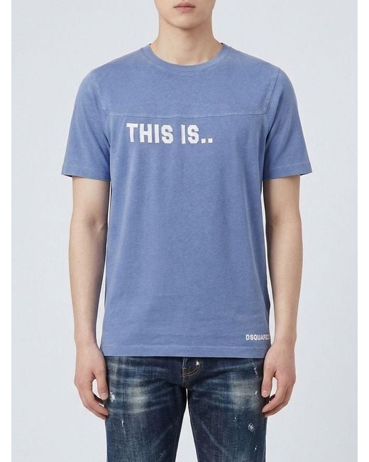 DSquared² Blue Cotton T-Shirt With Slogan Print for men