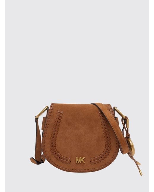 Michael Kors Brown Suede Crossbody Bag With Flap And Mk Logo