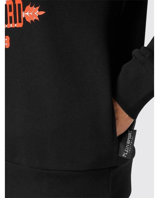 Philipp Plein Black Graphic Print Cotton Hoodie With Dropped Shoulders for men
