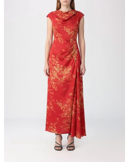 Erdem Red Floral-Print Duchesse Sheath Long Dress