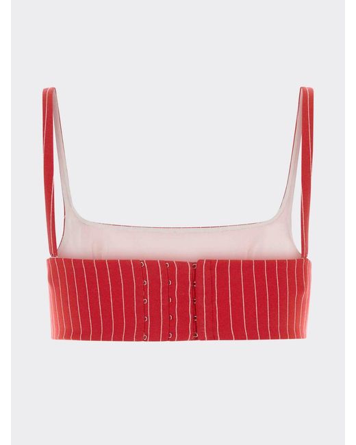 Orian Red Pinstriped Off-The-Shoulder Cropped Top With Square Neckline