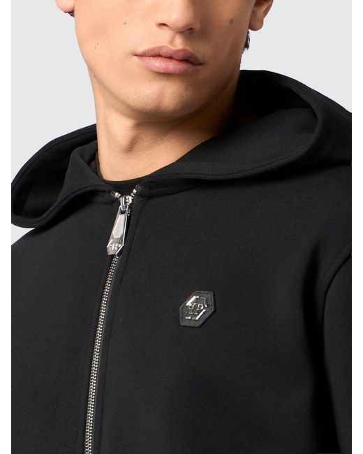 Philipp Plein Black Cotton Zip Up Hoodie for men