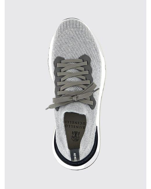 Brunello Cucinelli White Knit Low-Top Sneakers for men
