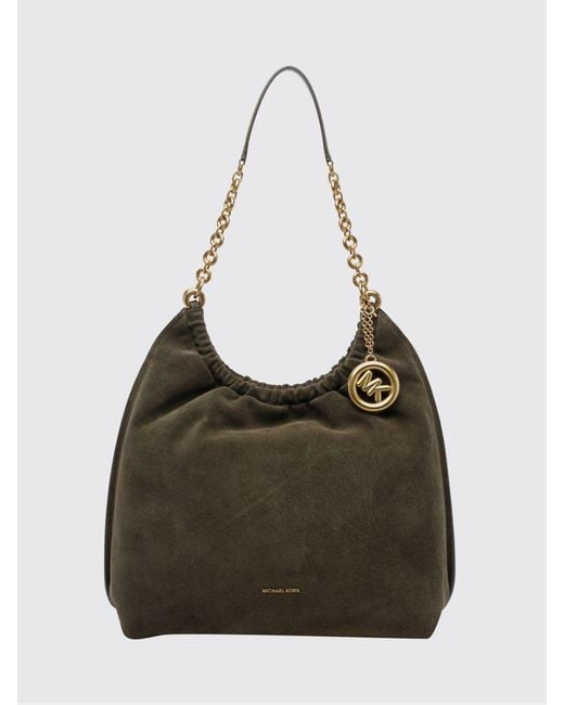 Michael Kors Green Indie Leather Shoulder Bag With Chain Handle And Logo Charm