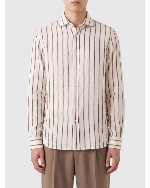 Brunello Cucinelli White Striped Linen Shirt With French Collar for men