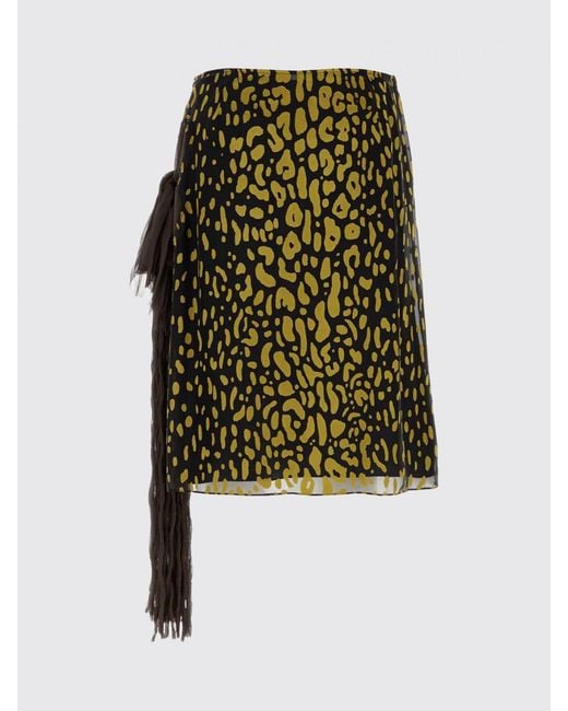 Ferragamo Green Animal Print Silk Skirt