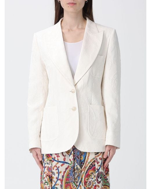Etro White Single-Breasted Jacquard Cotton Blend Blazer