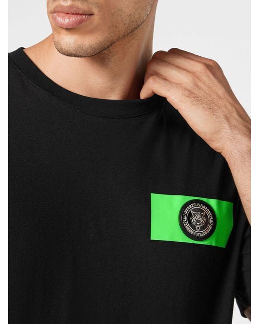 Philipp Plein Black Short-Sleeved Cotton T-Shirt With Contrasting Logo for men