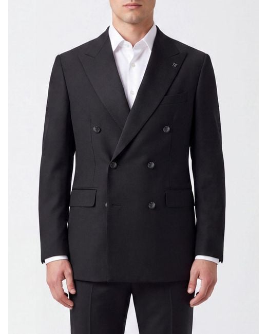 Tagliatore Blue Double-Breasted Virgin Wool Blazer With Peak Lapels for men