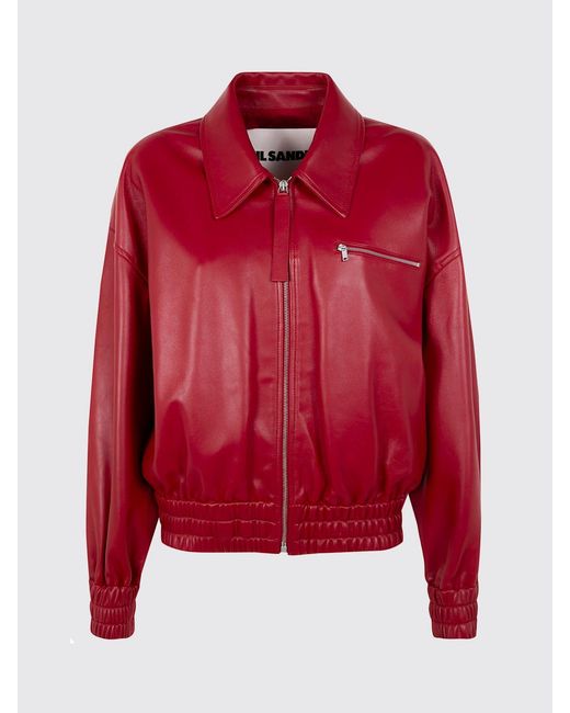 Jil Sander Red Leather Bomber Jacket