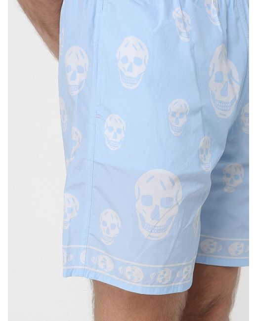 McQueen Blue Polyamide Swimsuit With Skull for men