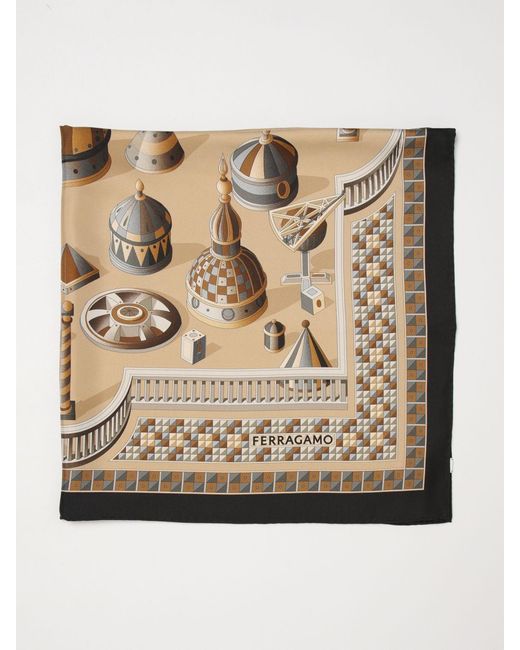 Ferragamo Natural Renaissance Geometries Print Silk Scarf