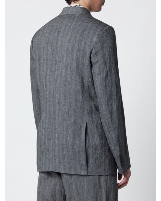 Dries Van Noten Gray Cotton And Lurex Linen Double-Breasted Blazer for men