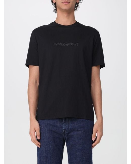 Emporio Armani Black Basic Cotton T-Shirt With Logo for men