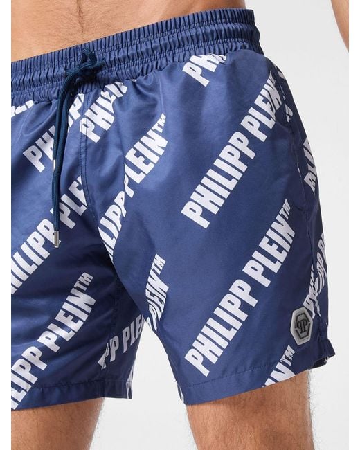 Philipp Plein Blue Nylon Swim Trunks With Contrasting Logo And Drawstring for men