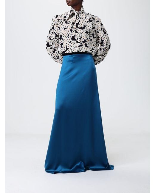 Valentino Blue Long Silk Skirt Valentina