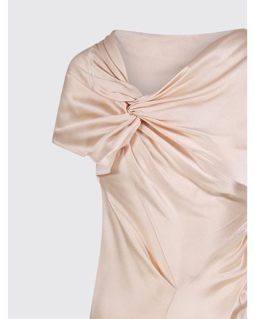 Victoria Beckham Natural Asymmetric Slim Fit Midi Dress With Short Sleeves