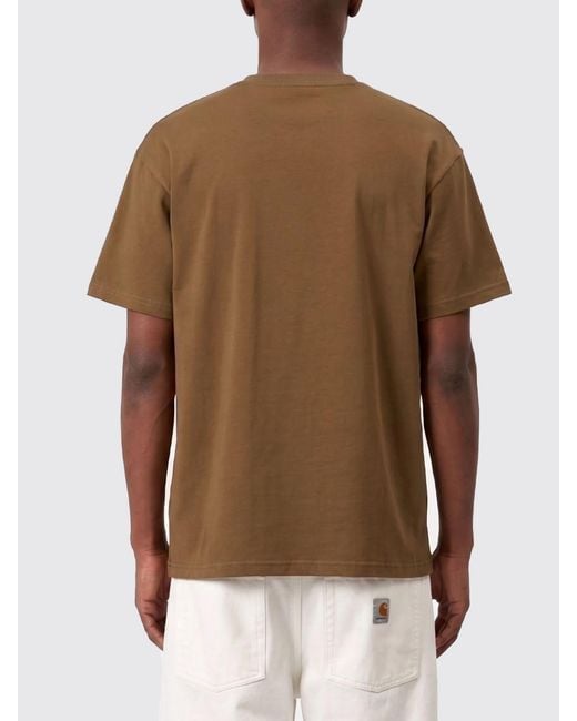 Carhartt Brown Cotton T-Shirt With Embroidered Logo for men