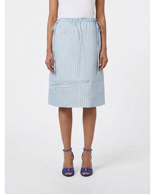 Totême Blue Striped Silk Skirt With Drawstring
