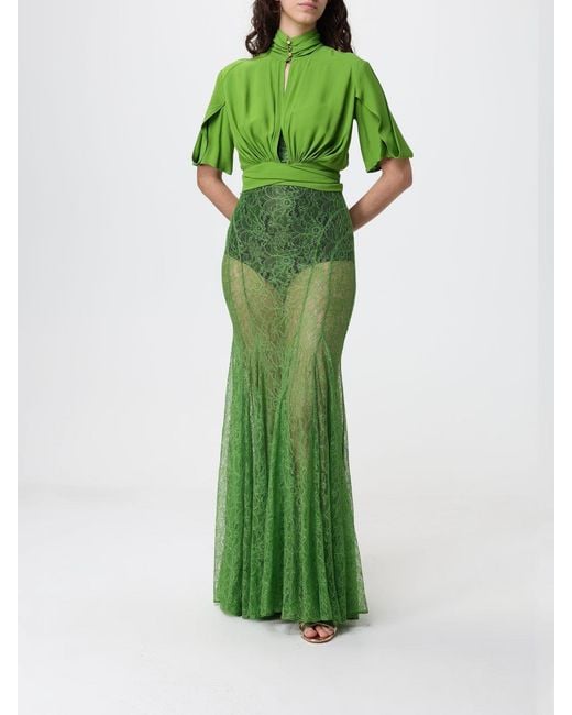 Elisabetta Franchi Green Lace Slip Dress