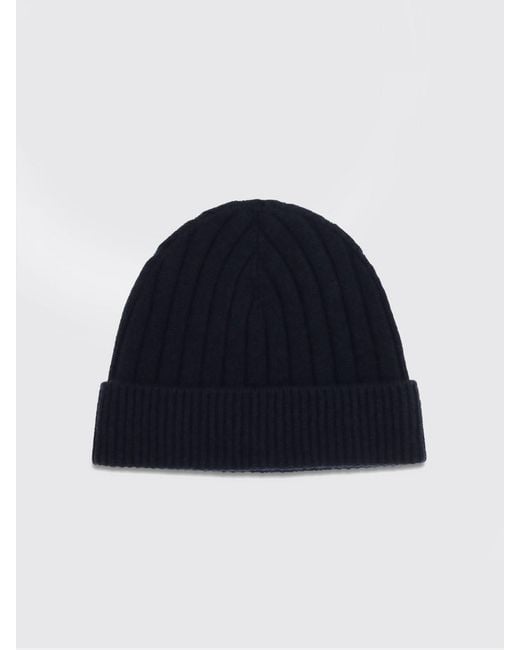 Kiton Blue Ribbed Merino Wool Beanie With Jacquard Logo And Cuff for men