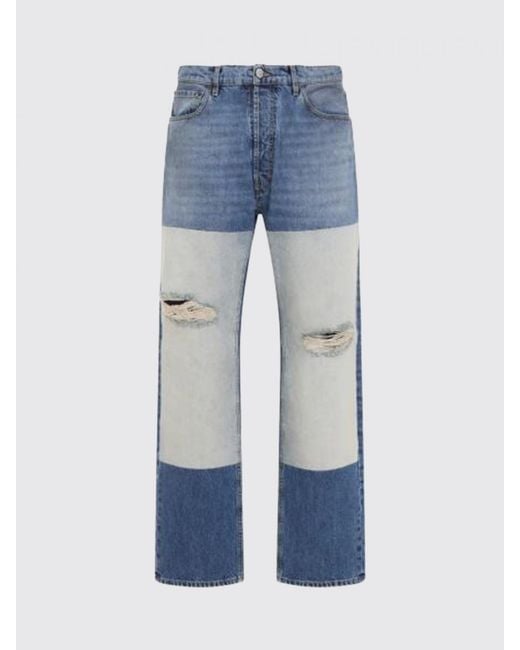 Maison Margiela Blue Straight Leg Cotton Denim Jeans With Patchwork Effect for men