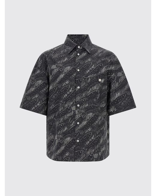 Jacquemus Black Short-Sleeve Cotton Shirt With An All-Over Graphic Print for men