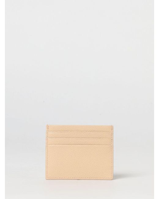 Patrizia Pepe Natural Flat Grained Leather Card Holder With Seven Slots And Lettering Logo