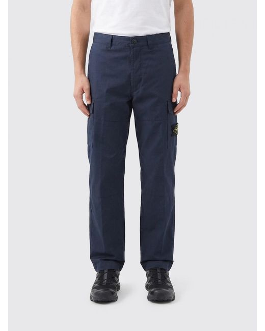 Stone Island Blue Stretch Cotton Cargo Pants for men