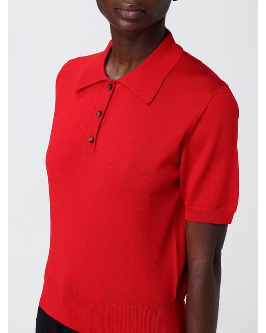 A.P.C. Red Cotton Knit Polo Shirt