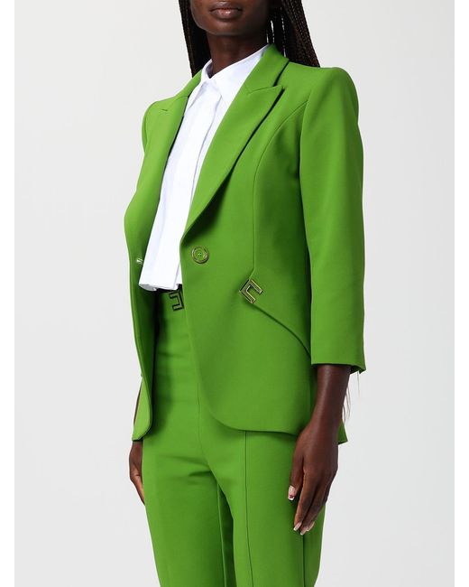 Elisabetta Franchi Green Crêpe Single Breasted Blazer