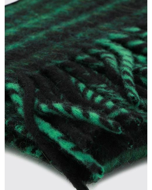 Marni Green Cheque Wool And Mohair Blend Scarf With Logo And Frayed Edges for men